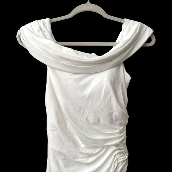 IEENA For Mac Duggal Anthropoligie Off-the-Shoulder Front-Slit Dress White NWT 2 - Picture 5 of 9